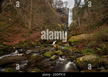 Pistyll Rhaeadr waterfall in winter, Powys, Wales Stock Photo
