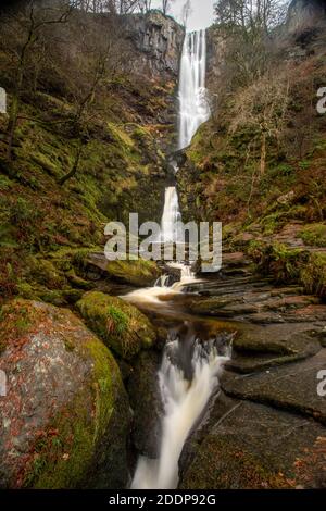 Pistyll Rhaeadr waterfall in winter, Powys, Wales Stock Photo