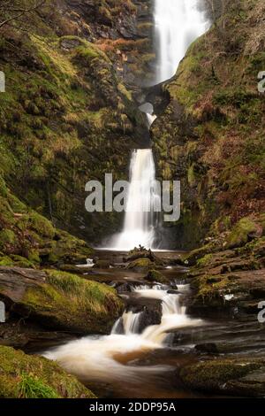 Pistyll Rhaeadr waterfall in winter, Powys, Wales Stock Photo
