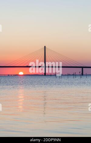 geography / travel, Denmark, Zealand, Bogo Isle, Faro Bridges across the Great Stream, Storstrom from , Additional-Rights-Clearance-Info-Not-Available Stock Photo