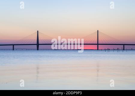 geography / travel, Denmark, Zealand, Bogo Isle, Faro Bridges across the Great Stream, Storstrom from , Additional-Rights-Clearance-Info-Not-Available Stock Photo