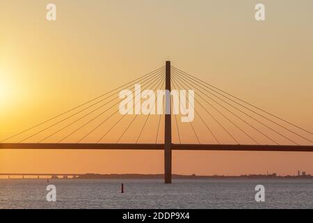 geography / travel, Denmark, Zealand, Bogo Isle, Faro Bridges across the Great Stream, Storstrom from , Additional-Rights-Clearance-Info-Not-Available Stock Photo