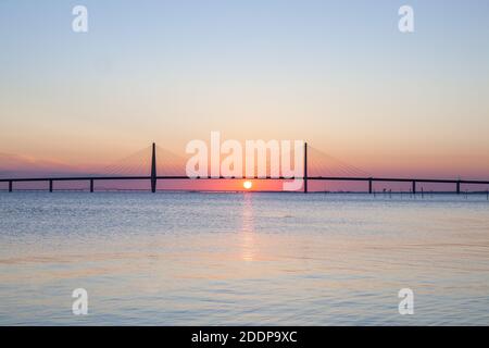 geography / travel, Denmark, Zealand, Bogo Isle, Faro Bridges across the Great Stream, Storstrom from , Additional-Rights-Clearance-Info-Not-Available Stock Photo