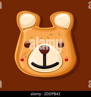Gingerbread in the shape of a bear, new year, christmas. Icon. Stock Vector