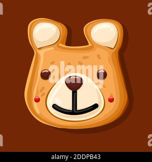Gingerbread in the shape of a bear, new year, christmas. Icon. Stock Vector