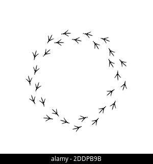 Vector background with circle of bird trail. Black Bird footprints track on white background. Bird trace Stock Vector