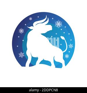 Bull New Year. Happy New Year. Chinese zodiac symbol of new 2021 year. Bull, ox, cow. Stock Vector