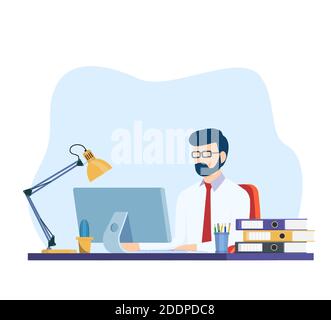 business man working on computer at the desk in office Stock Vector
