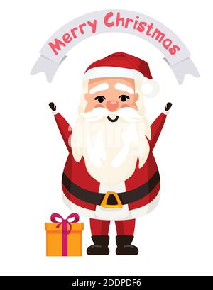 Santa claus in flat style with the inscription merry christmas, vector graphics, series Stock Vector