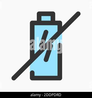 battery icon vector with a cross to indicate that the battery is empty, the charger is not charging, no battery is detected. suitable for use in the o Stock Vector