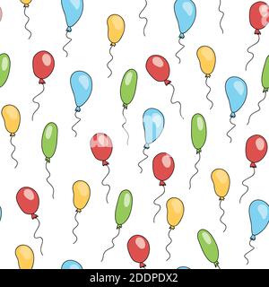 Seamless cute pattern with cartoon balloons of different soft colors. Colorful Vector Illustration for Birthday cards or wrapping. Stock Vector