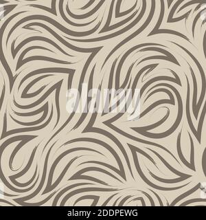 brown flowing lines and corners vector seamless pattern on beige background.Elegant flowing texture and stripes of brush strokes Stock Vector