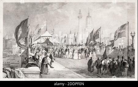 The Ceremony of Opening London Bridge, 1st August 1831, print by Thomas Allom, before 1872 Stock Photo