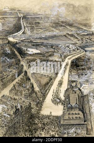 Aerial view of Queen Victoria's Funeral Procession, 2nd February 1901, drawing by Henry William Brewer, 1902 Stock Photo