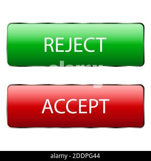 Approved and rejected badges with green and red rectangles with rounded corners and text. 3d button design with shadow on white background. Vector ill Stock Vector