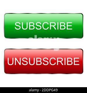 Subscribe button and unsubscribe from the template. Subscribe button and unsubscribe from the channel and news Red button to log in to social media. V Stock Vector