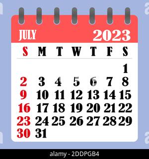 Letter calendar for July 2023. The week begins on Sunday. Time, planning  and schedule concept. Flat design. Removable calendar for the month. Vector  i Stock Vector Image & Art - Alamy