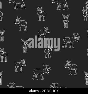 Seamless pattern of hand drawn Deers in different poses. Chalk drawings Stock Vector