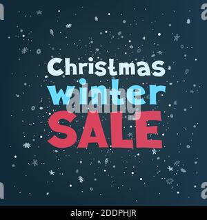Christmas winter sale text and snowfalls Stock Vector