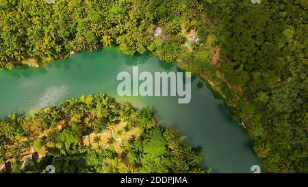 Aerial view of Loboc River in tropical green jungle. Bohol, Philippines. Stock Photo