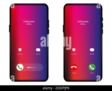 Call screen layout, abstract incoming call window interface with hang and reject buttons. Presentation and infographic templates. Element for communic Stock Vector