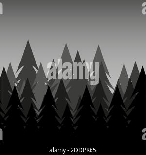 Background of night pine forest, nature, landscape. Abstract silhouettes of forest trees, natural landscape of coniferous trees. Flat style. Vector il Stock Vector