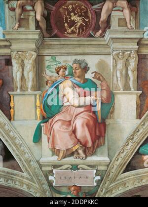 Prophets and Sibyls: Isaiah (Sistine Chapel ceiling in the Vatican). Photo after restoration. Museum: The Sistine Chapel, Vatican. Author: MICHELANGELO BUONARROTI. Stock Photo