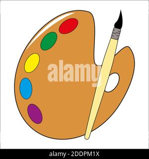 Art palette and brush. Cartoon brush colorful concept. Drawing creative illustrations of materials for design. Flat style isolated on a white backgrou Stock Vector