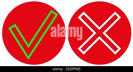 Green check mark and red cross on white background. True or false. Flat style. Vector Stock Vector