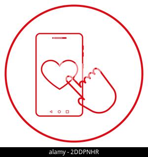 Mobile phone icon with heart thin line icon for web and mobile. Modern minimalistic flat design. Red icon on white background. Vector illustration Stock Vector