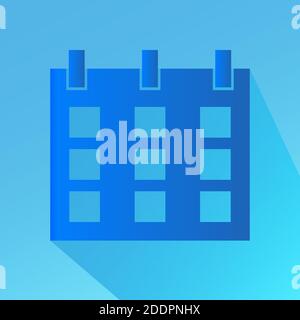 Calendar icon in trendy flat style. Blue with shadow. Symbol for design. Vector illustration Stock Vector