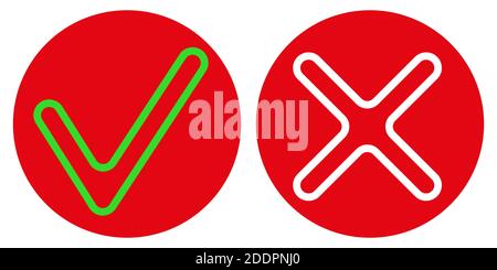 Green check mark and red cross on white background. True or false. Flat style. Vector Stock Vector
