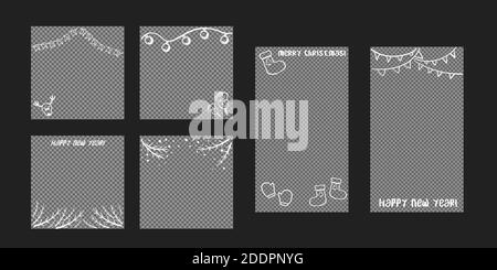 christmas new year template for social networks social media advertising. Editable rectangle square post frame with copy space. fashion minimalist design thin hand drawn lines Stock Vector
