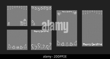 christmas new year template for social networks social media advertising. Editable rectangle square post frame with copy space. fashion minimalist design thin hand drawn lines Stock Vector
