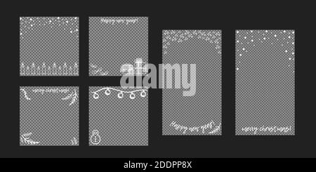 christmas new year template for social networks social media advertising. Editable rectangle square post frame with copy space. fashion minimalist design thin hand drawn lines Stock Vector