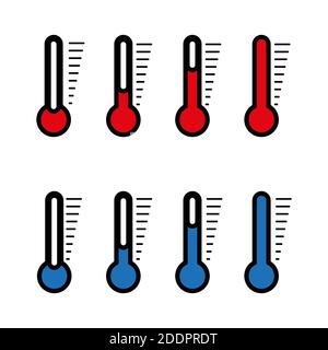 Blue and red thermometer icon with different levels, flat style. Vector Stock Vector
