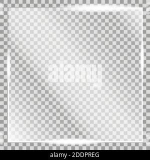 Rectangle glass plate, realistic transparent glass, window. Light effect with glare and light. Beautiful realistic reflection. Vector Stock Vector
