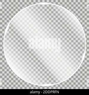Tile round glass, realistic transparent glass, window. Light effect with glare and light. Beautiful realistic reflection. Vector Stock Vector