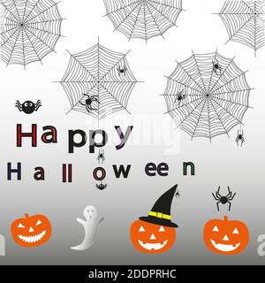 Set of icons for halloween. Halloween spiderweb border with hanging spiders Stock Vector