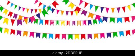 Holiday flags. Garland with colored flags on a white background. Holiday background. Vector illustration Stock Vector