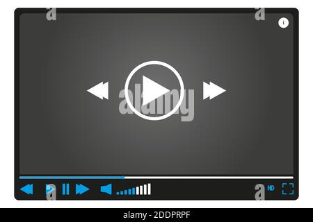 Video player. Black flat style, template for web design. Minimal interface. Vector illustration Stock Vector