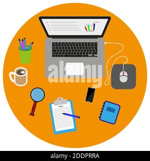 Isometric workspace workplace concept isolated. Visualization of digital devices such as laptop, smartphone. Desktop computer. Vector illustration Stock Vector