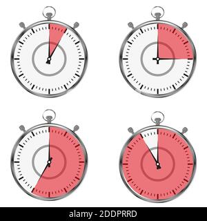 Stopwatch, timer, clock, classic stopwatch icon set isolated on white background. Flat style. Vector illustration Stock Vector