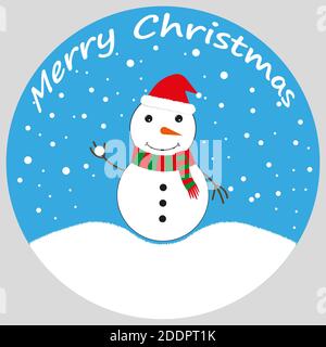 Merry Christmas. Merry Snowman Wishes Merry Christmas, New Year, Christmas Illustration, Snowfall, Postcard Idea. Vector illustration Stock Vector
