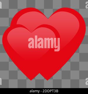 Two red hearts isolated on a transparent background. Template for Valentine's Day, love and other postcards. Quality relations icon. Vector illustrati Stock Vector