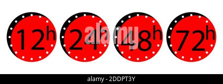 12, 24, 48 and 72 hours clock icon. flat style. Delivery time icons for design of your website, logo, program, user interface. Delivery service. Worki Stock Vector