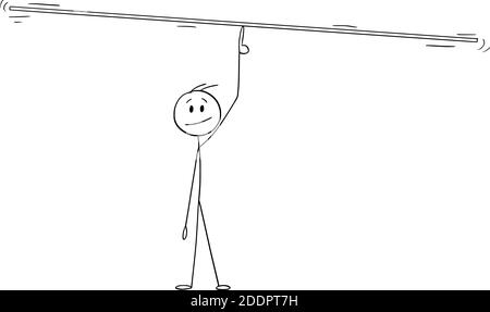 Vector cartoon stick figure illustration of man, manager or businessman balancing something on finger. Add your text or objects. Stock Vector