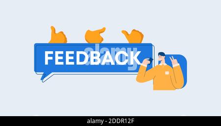 Feedback illustration. Opinions and reviews of users social networks communication and information marketing. Stock Vector