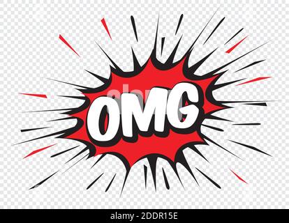 Color comic speech bubble and omg space on transparent background. Ballon and explosion. Vector Illustration and graphic elements. Stock Vector