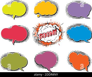 A set of comic speech balloons and background. Vector Illustration. Stock Vector